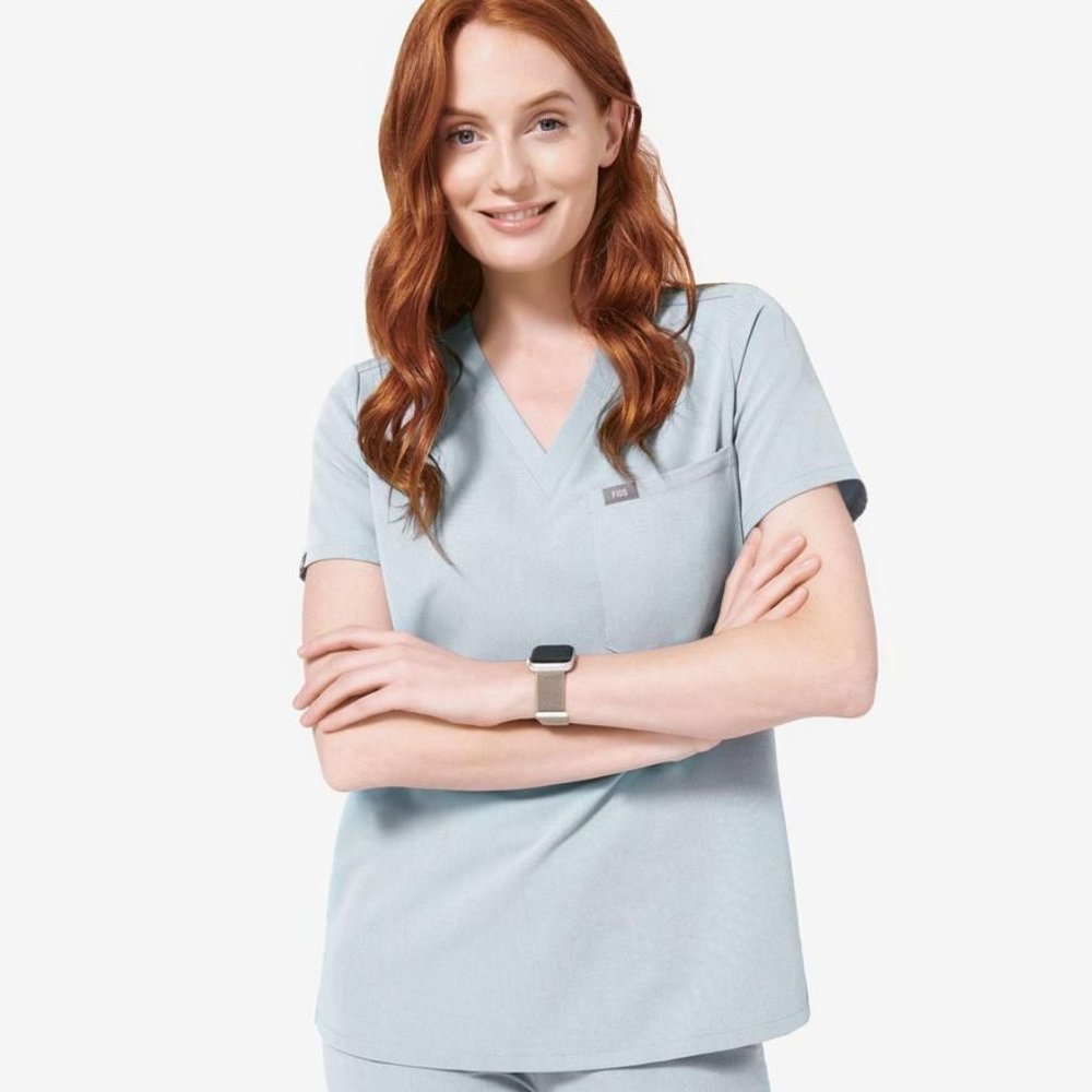 FIGS Dusty Blue Women's Catarina One-Pocket Top